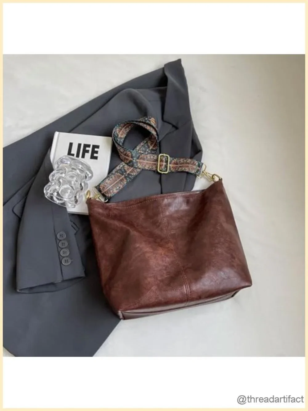 Vegan Leather Hobo Bag Crossbody with Guitar Strap Shoulder Purse